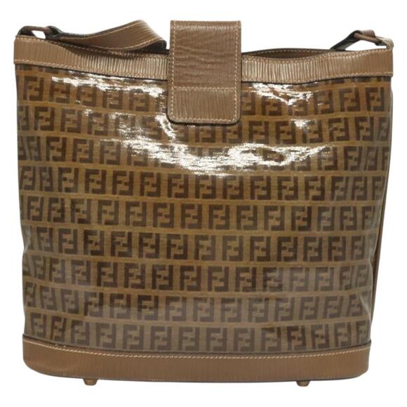 FENDI Zucchino Canvas Shoulder Bag Vintage Brown - Picture 3 of 12